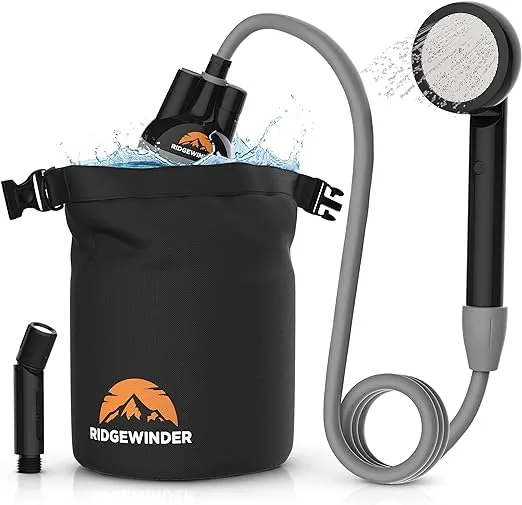 Portable Shower for Camping with Dry Bag - Camp Shower with Rechargeable Battery and Included 10L Dry Bag for Water Storage. Complete Camping Shower in a Bag (+Sprayer Attachment).