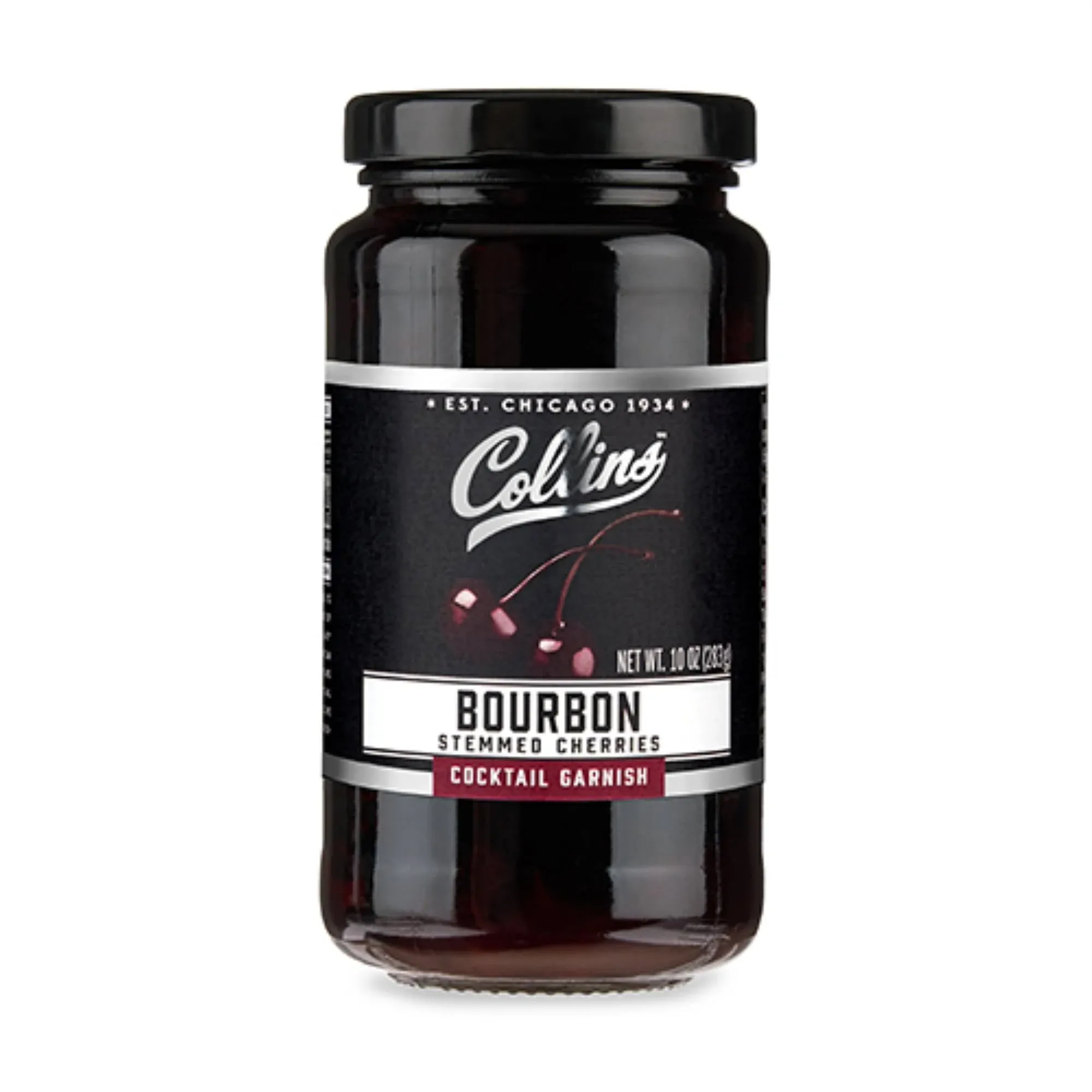 Collins Bourbon Cocktail Cherries - Drinks Garnish for Manhattan or Old Fashioned Cocktails and Desserts, Made with Award Winning Whiskey, 11 Ounce Glass Jar