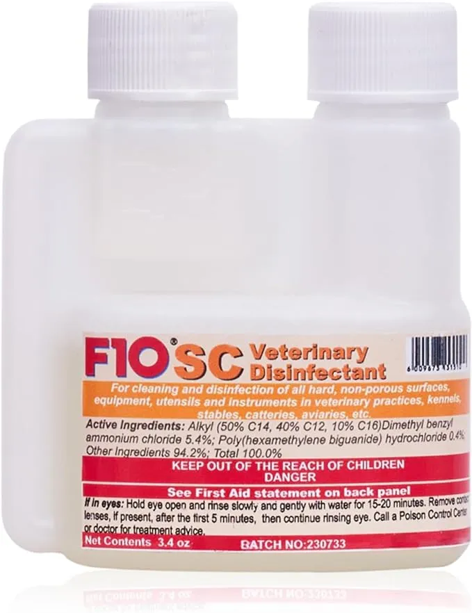 F10 SC Concentrated Veterinary Disinfectant & Cleaner for Kennels, Litter Box, Cage, Terrariums, Habitats, Vet Practices - 100 ml (3.4oz)