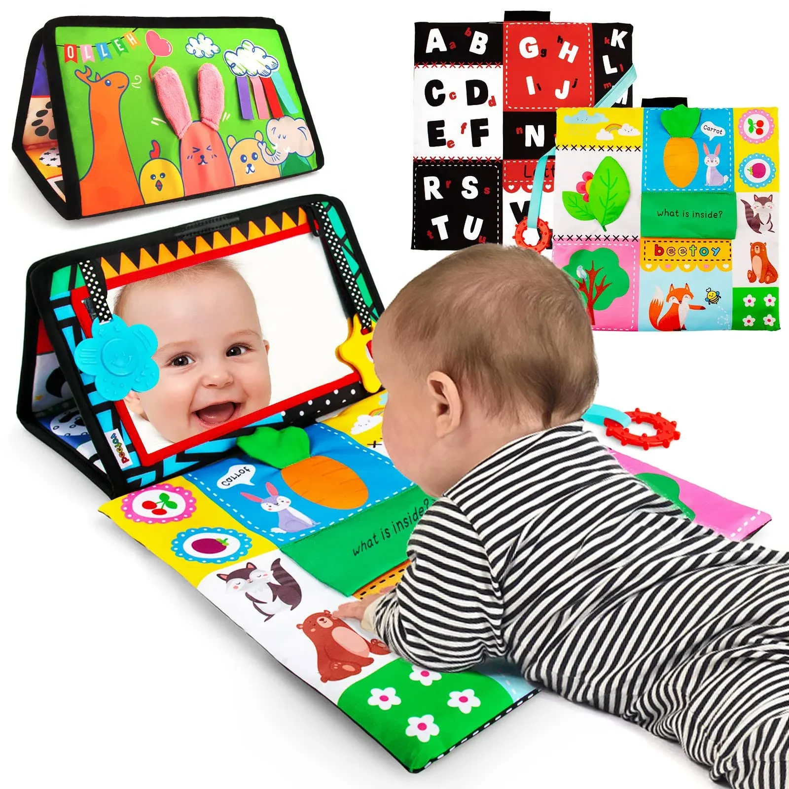  Tummy Time Baby Mirror Toys with Black and White Pattern, High Contrast 3D 