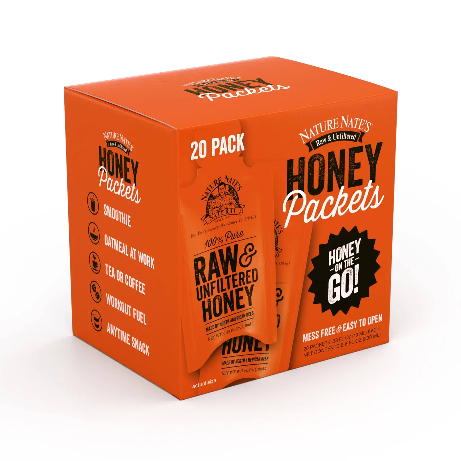 20 Count Nate&#039;s Honey Mini Honey- Single-Serve 100% Pure, Raw &amp; Unfiltered Honey