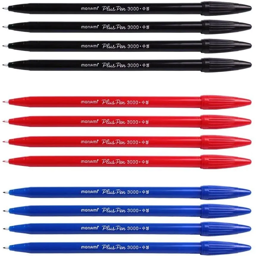 12pk Monami Plus 3000 Office Sign Pen Felt Tip Water Based Ink Color Complete