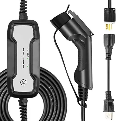 10/16A EV Charger Level 1+2, 25ft Charging Cable NEMA 6-20 Plug 2.2/3.6KW Portable Home Electric Vehicle Charging Station (with NEMA 5-15 to NEMA 6-20 Adapter)