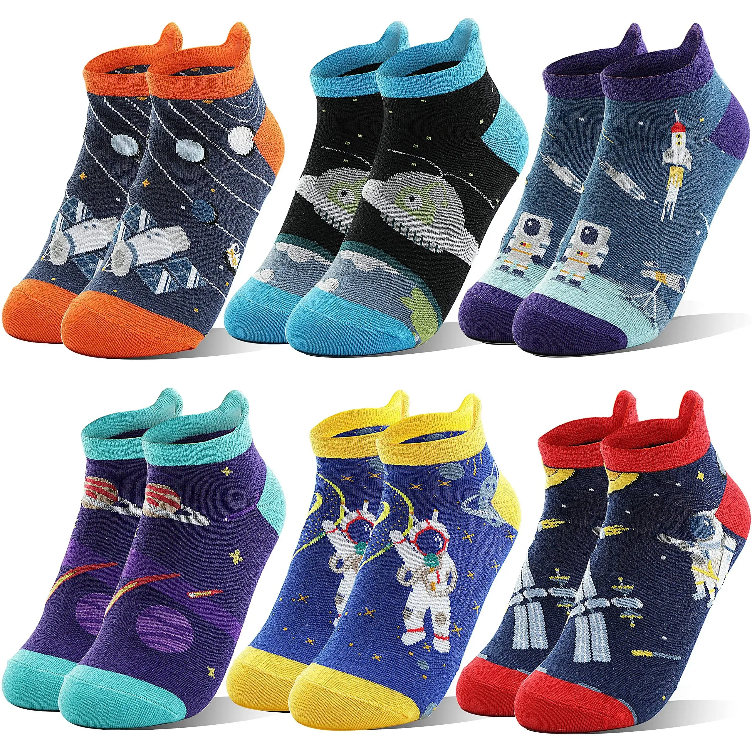 Kids Boys Ankle Socks No Show Low Cut Funny Cute Cartoon Novelty Cotton Socks 6 Pairs