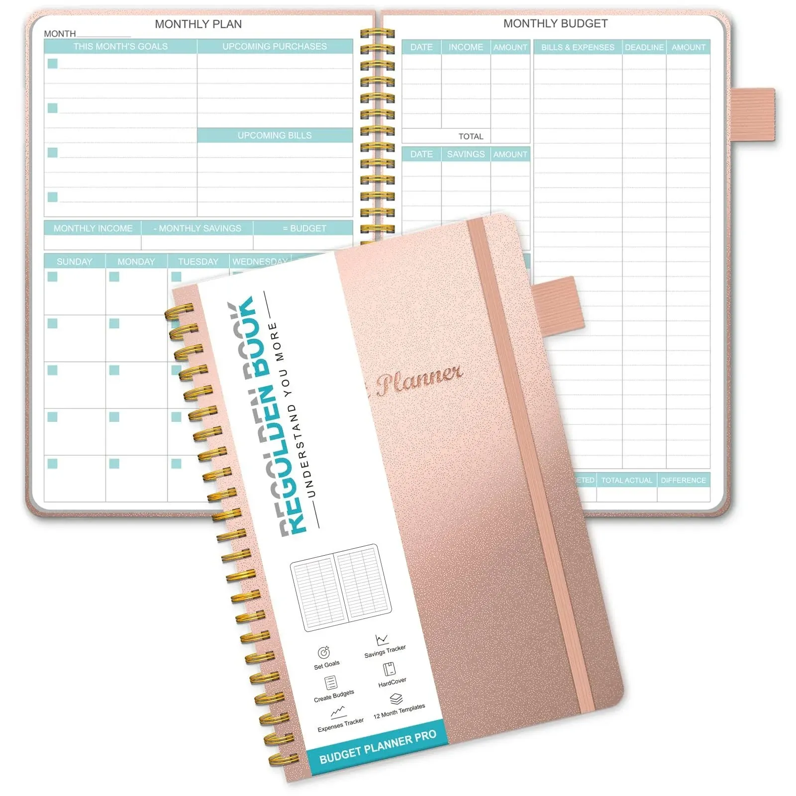 Budget Planner - Budget Book with Expense Tracker, Hardcover Budget Planner and Monthly Bill Organizer, Financial Planner & Account Book to Manage Your Money, Rose Gold