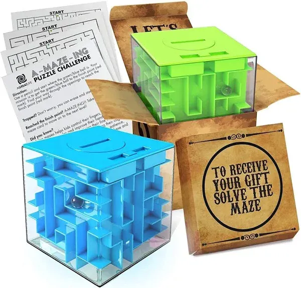 2 Pack Money Puzzle Gift Boxes | Two Cool Cube Shaped Puzzle Money Holder Maz...