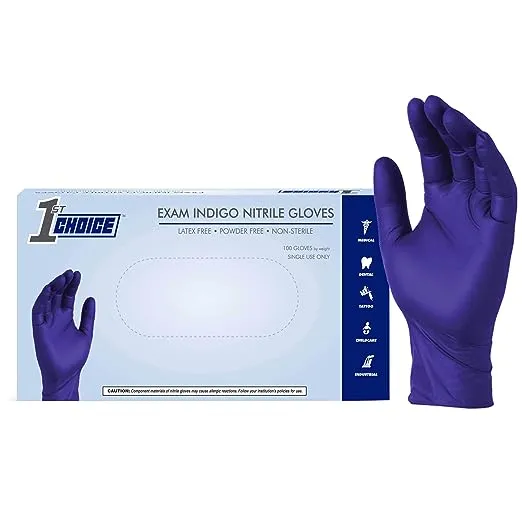 1st Choice Indigo Nitrile Disposable Exam Gloves, 3 Mil, Case of 1000, M