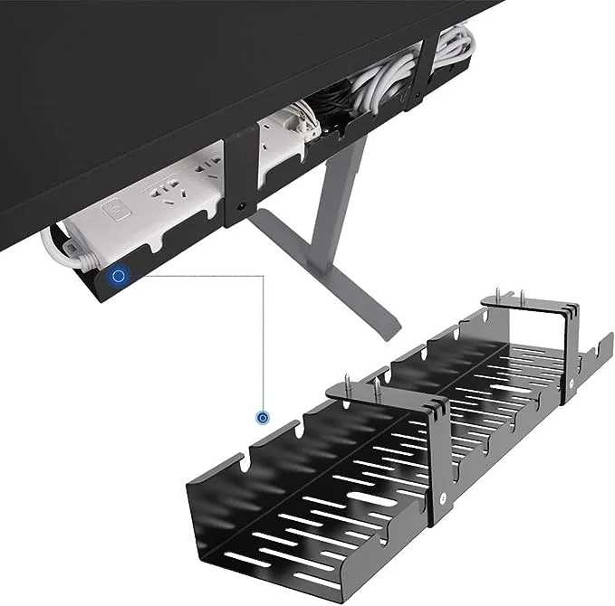 FlexiSpot Under Desk Cable Management Tray, Metal Raceway Wires Cable Tidy Organizer, Office and Home Cable Tray Use for Standing Desk (Black)