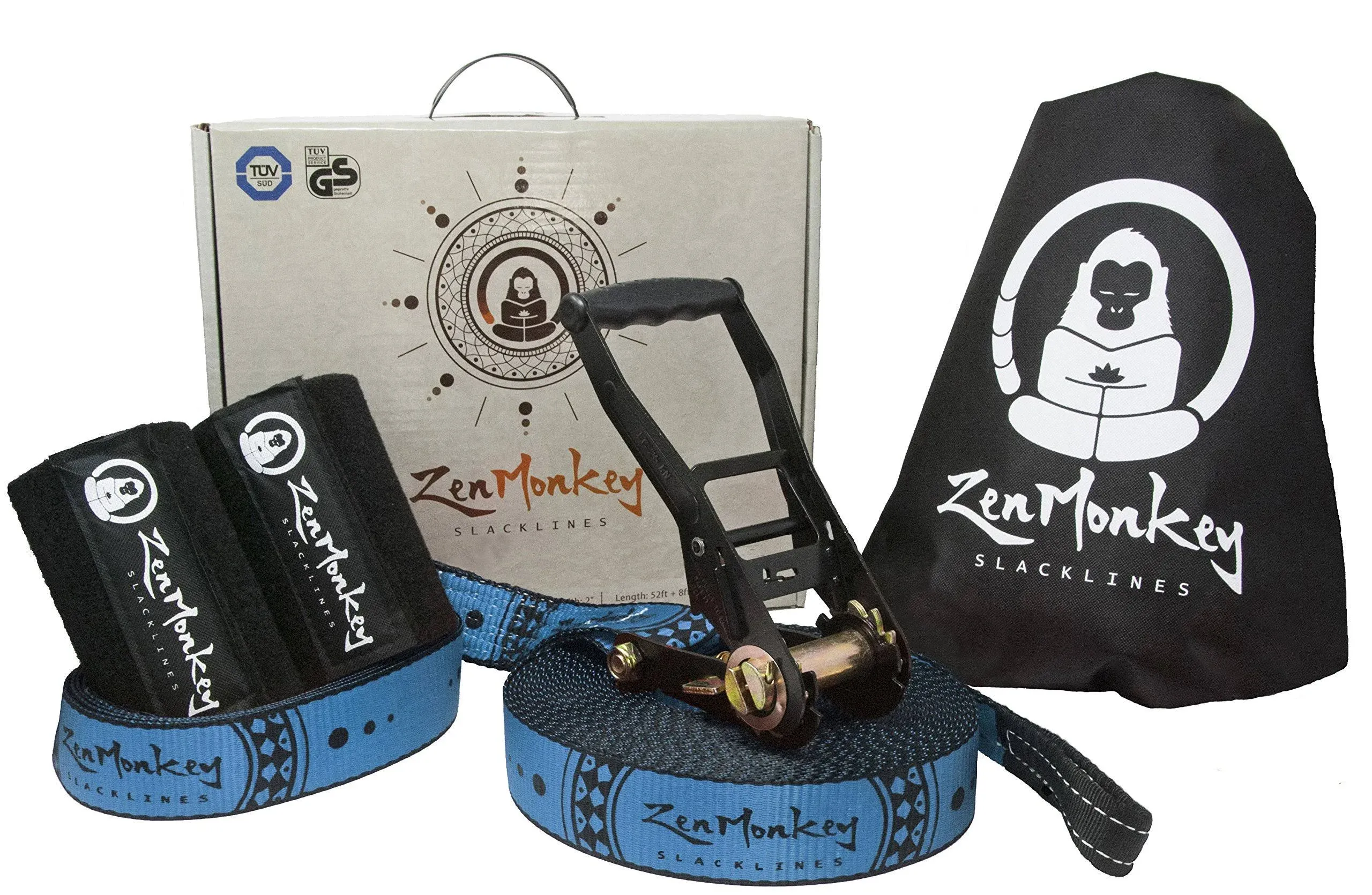 ZenMonkey 60 ft Slackline Kit with Tree Protectors, Carry Bag