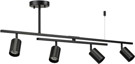 Globe Electric 57500 4-Light Track Lighting, Matte Black, Center Swivel Bar, Pivoting Track Heads, 4 Bulb Kitchen Light, Ceiling Light Fixture, Track Lighting Kit, Swivel Fixture, Bulb Not Included