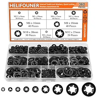 360 Pieces 9 Sizes Internal Tooth Star Lock Washers, Quick Speed Locking Washers, Push Nuts, Speed Clips Retaining Clips Fasteners Assortment Kit