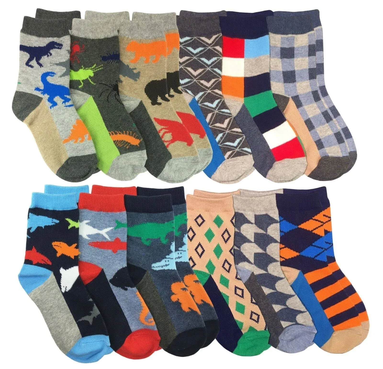 Jefferies Socks Boys' 12-Pack Multicolored Animal Stripe Crew Socks