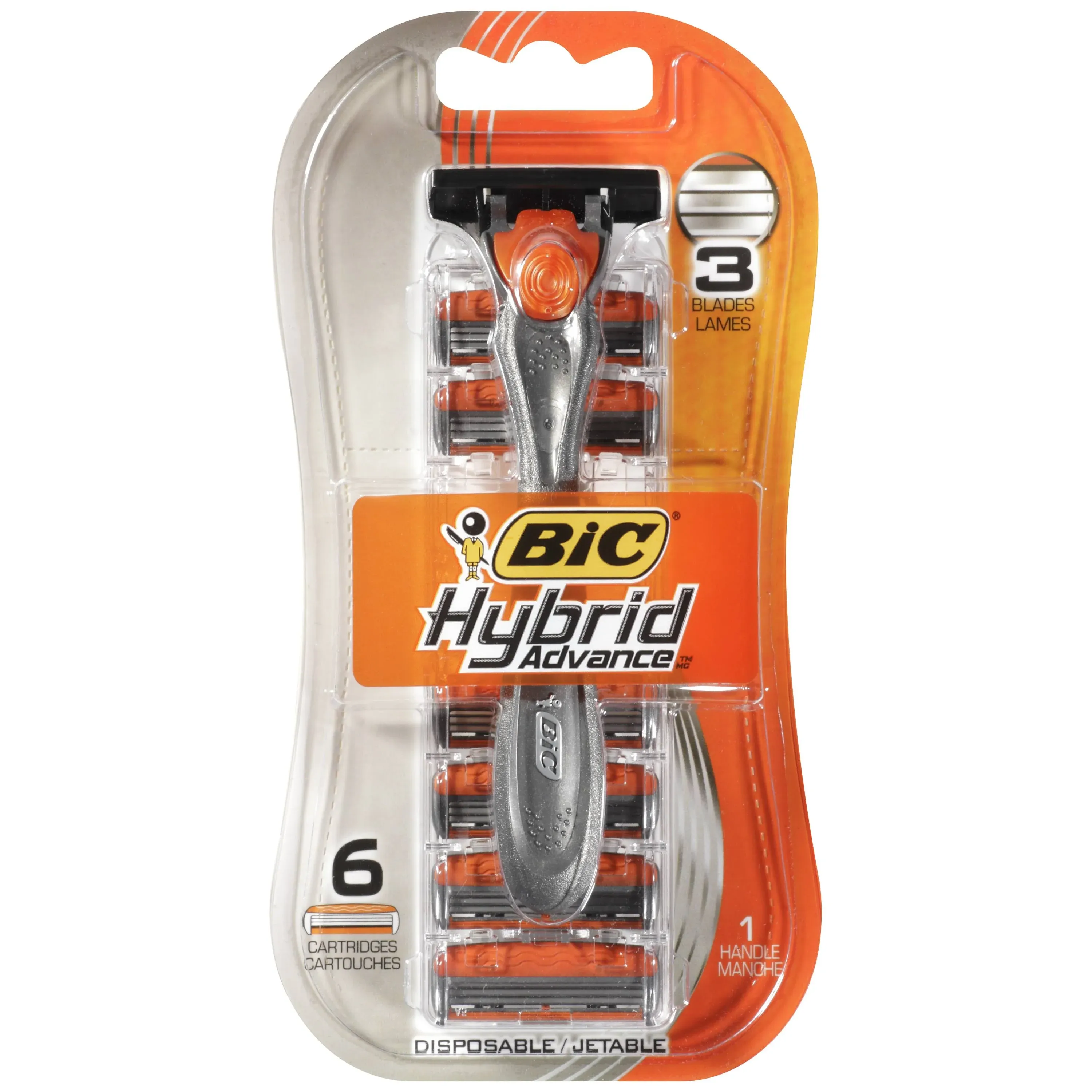 BIC Hybrid Advance 3 Disposable/System Shaver, Men, 6-Count (Pack of 3)