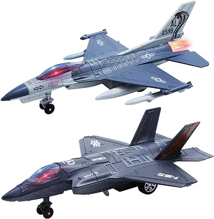 2 Packs Diecast Airplane Toys with Sound & Light, Pull Back Alloy Fighter Jet Plane Model Toys for Kids Boys and Girls