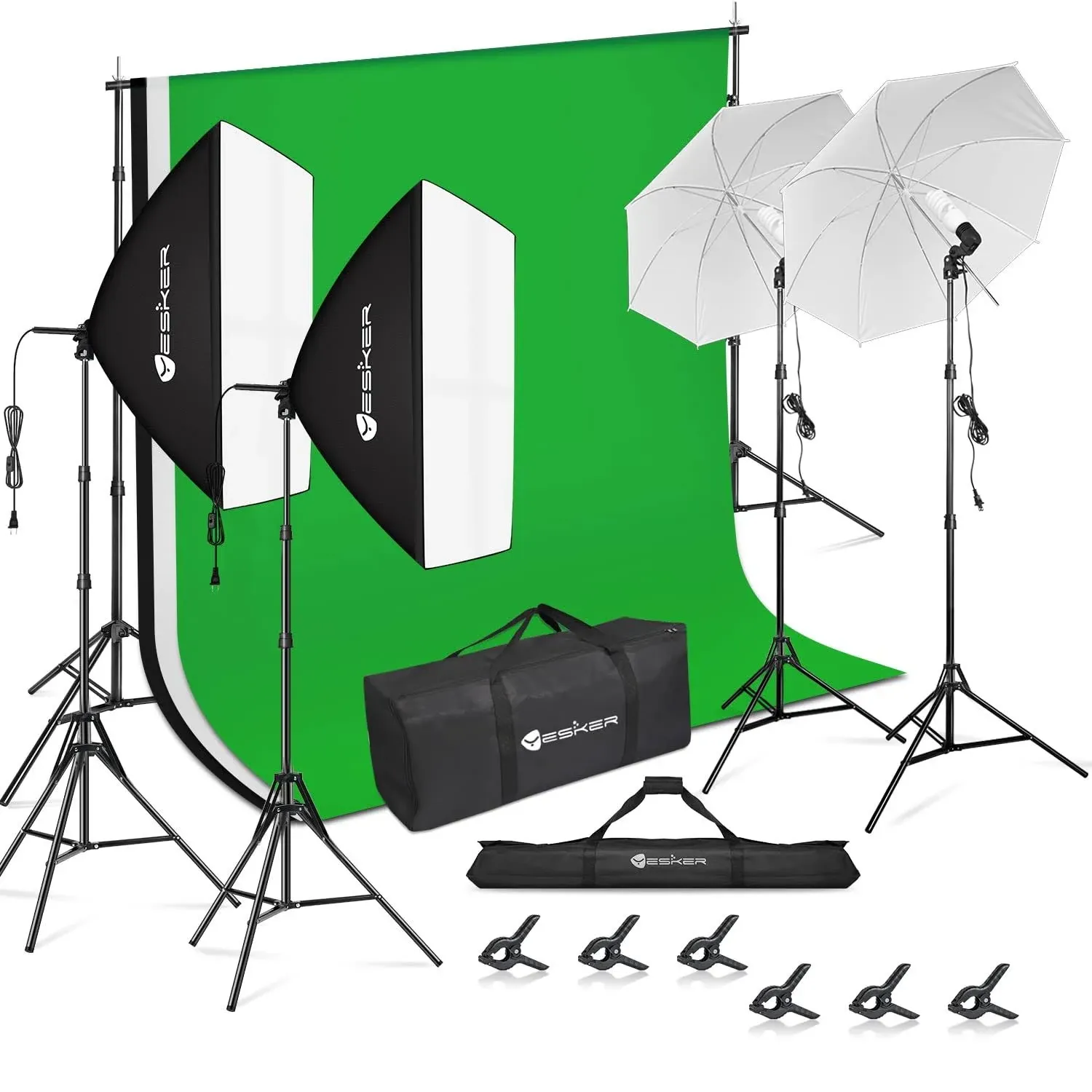 Yesker Photography Lighting Kit 8.5 x 10 ft Background Support System Umbrellas Softbox Continuous Lighting Kit for Photo Shoot Studio Portrait, Product and Video Recording Photography