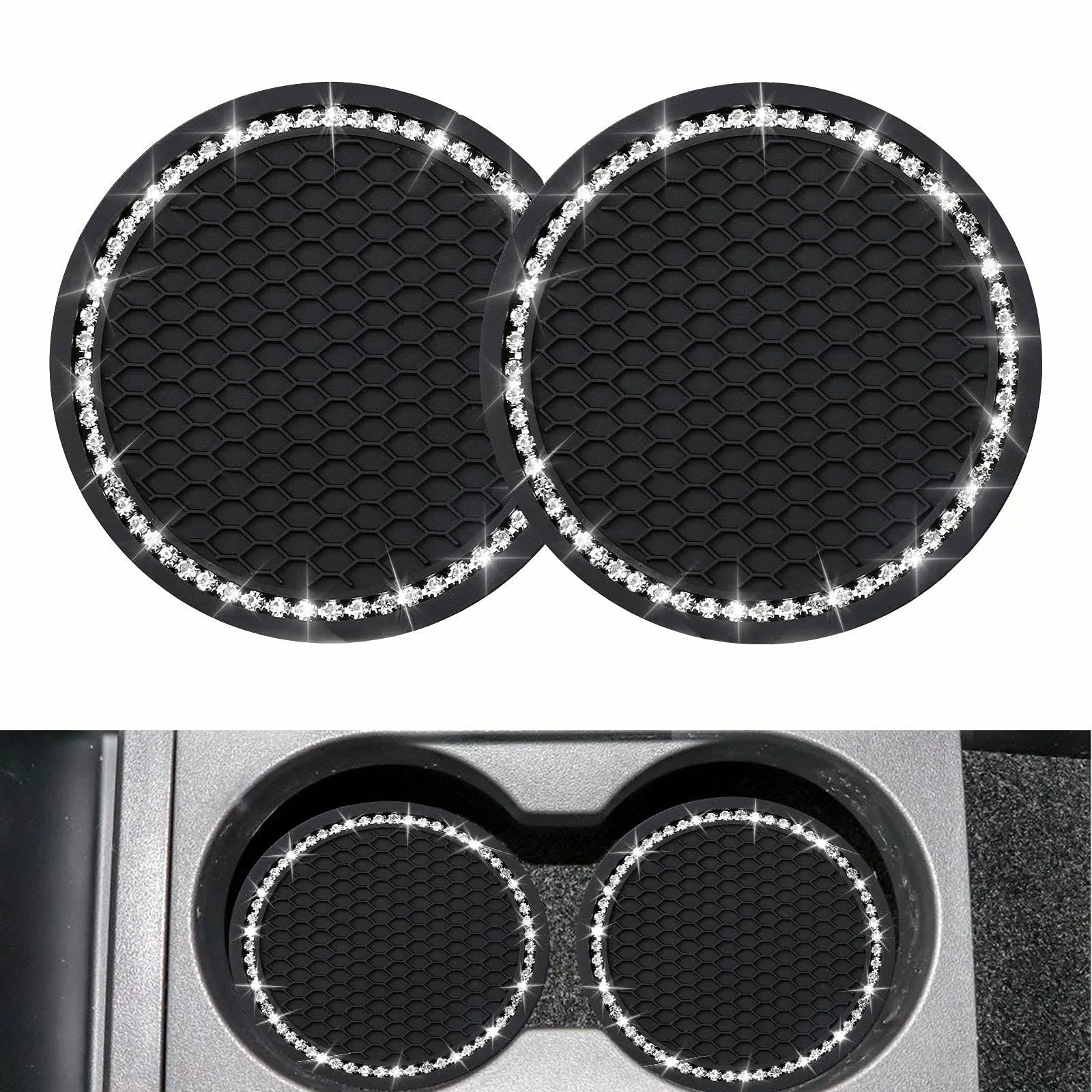 2PCS Bling Car Cup Coaster, Universal Vehicle Cup Holder Insert Coaster, 2.75 In