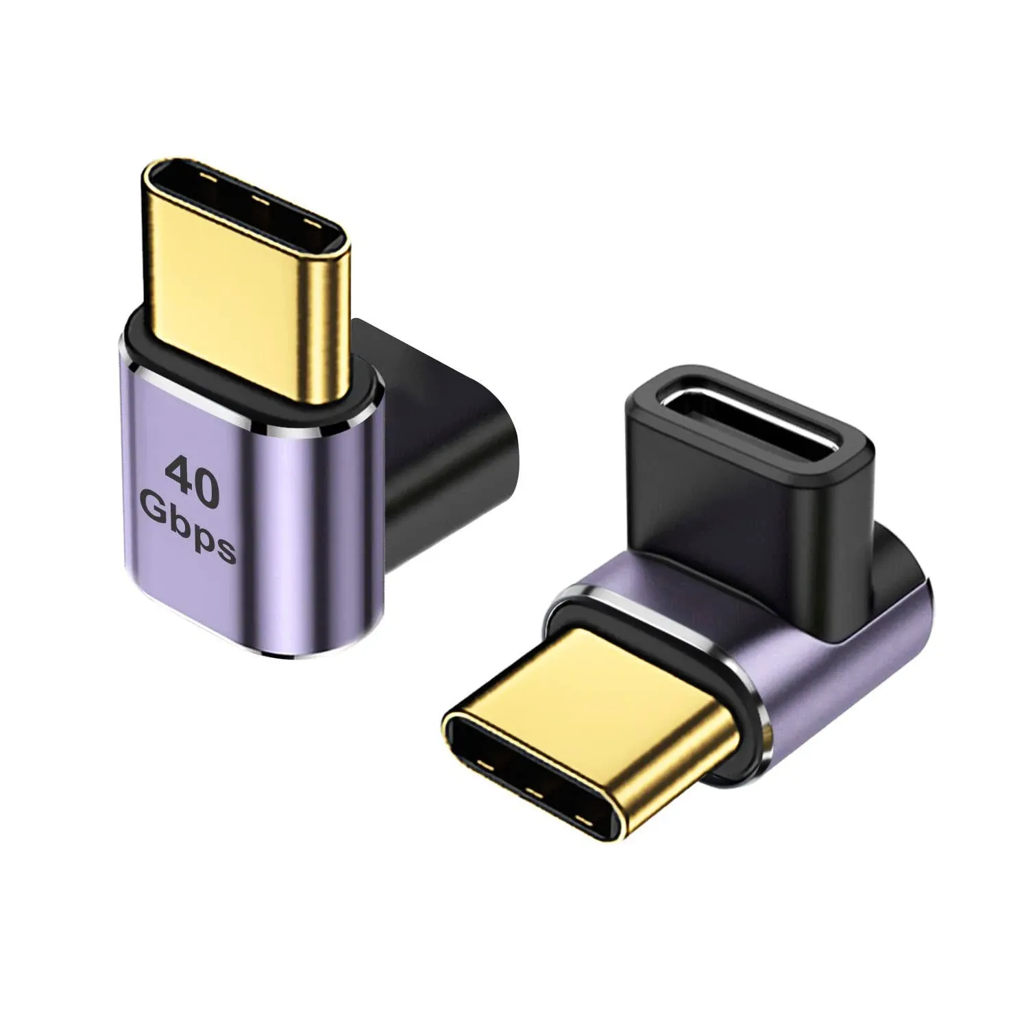 AreMe 2 Pack USB C Male to Female Adapter, 90 Degree Right Angle Type C Extender Support 100W, 40Gbps, 8K@60Hz for Thunderbolt 4/3, MacBook Pro/Air, Laptop, Phones and More Type C Devices (Purple)