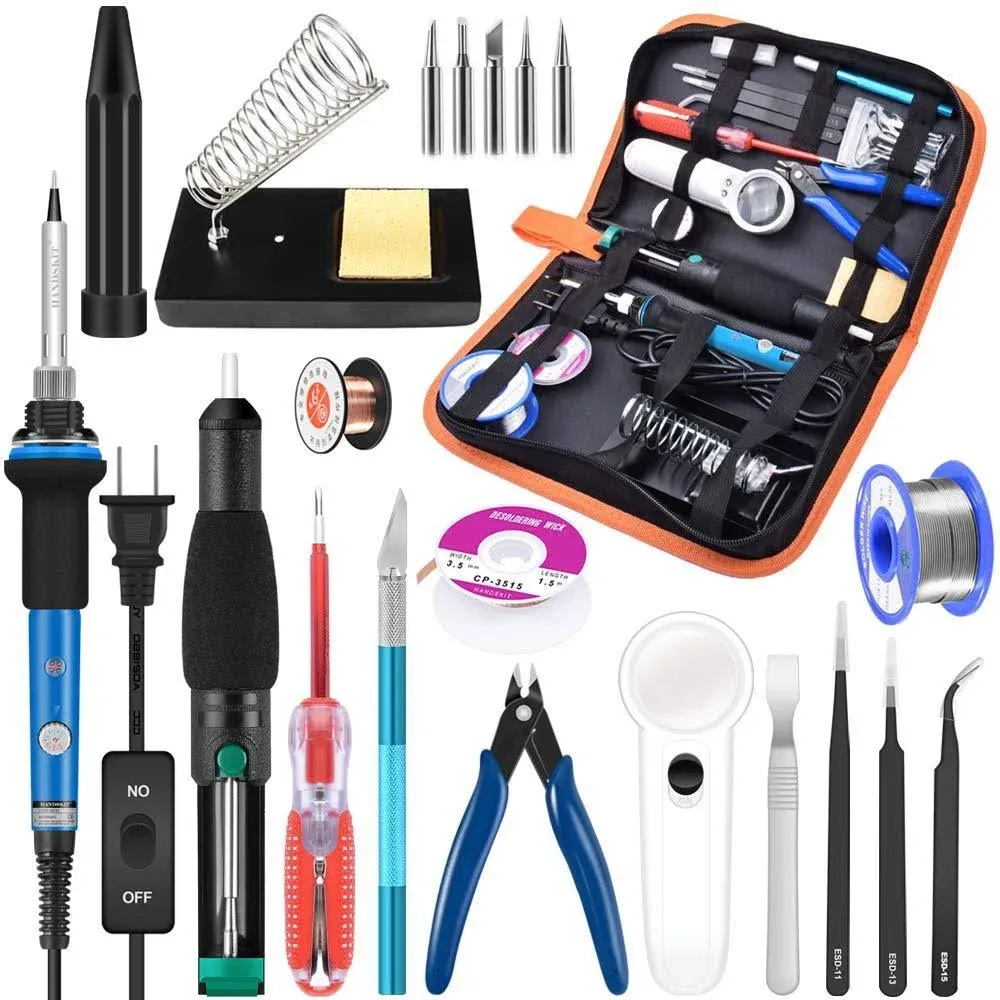 Soldering Iron Kit Electronics, 21-in-1, 60W Adjustable Temperature F 