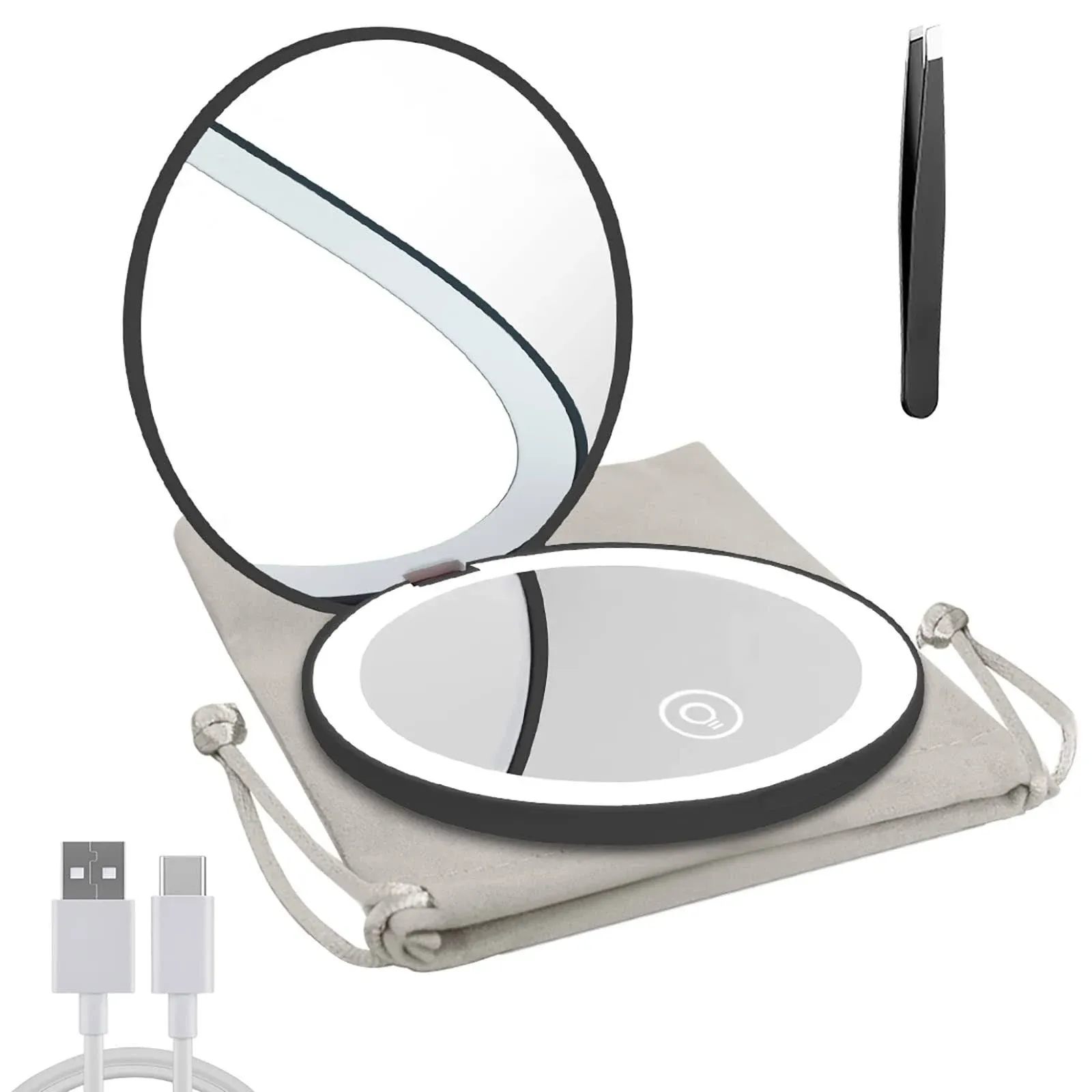 Compact Mirror with LED Light,1X/10X Magnifying Rechargeable Mirror,3.5In Pocket