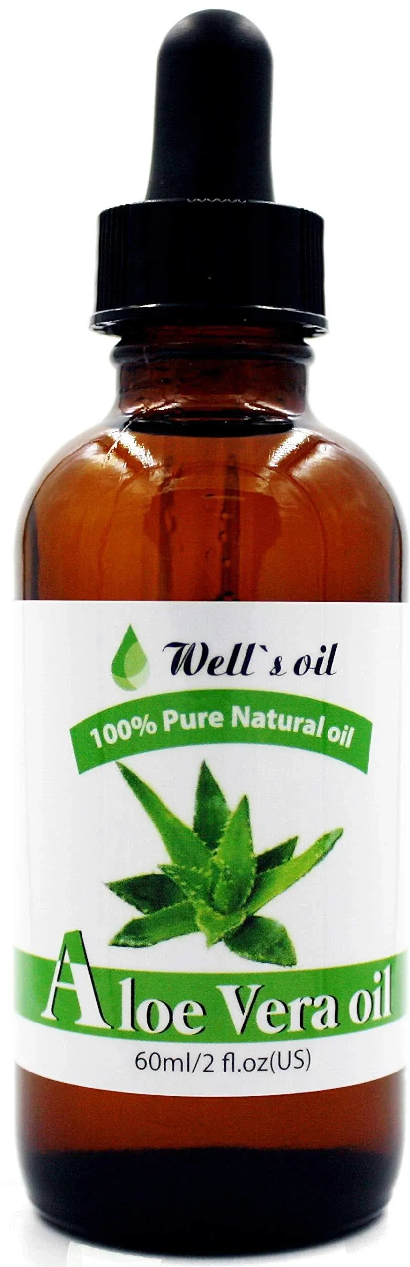 Wells 100 Natural Aloe Vera Oil 2oz60ml for Hair, Skin, Body, Sun