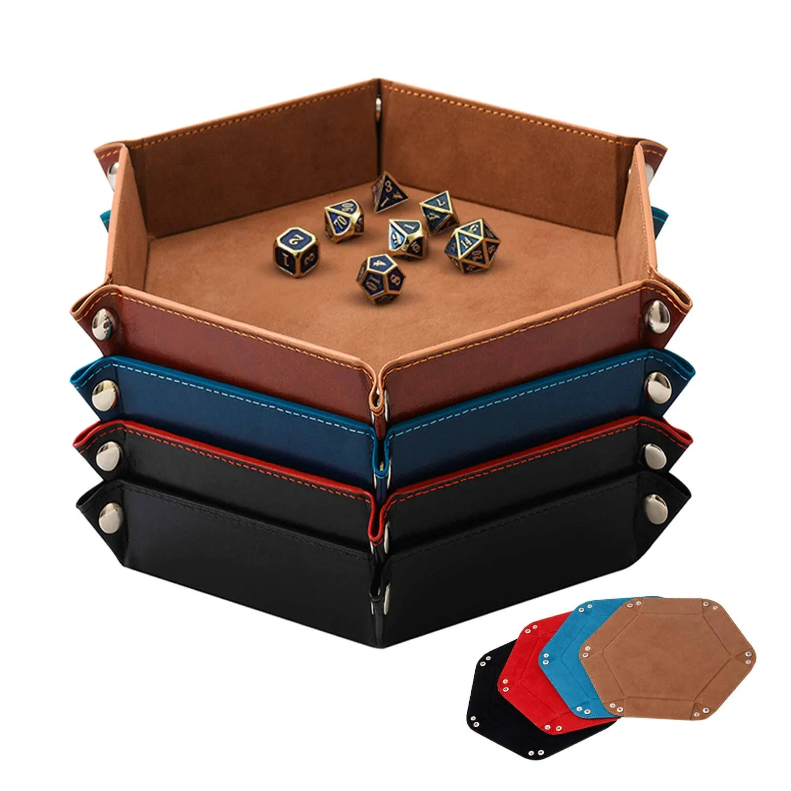 SHYVIA Dice Tray for RPG DND Table Games Metal Dice Rolling Tray Holder Dice Storage Box Larger Size Double Sided Folding PU Leather and Velvet 4 Pieces