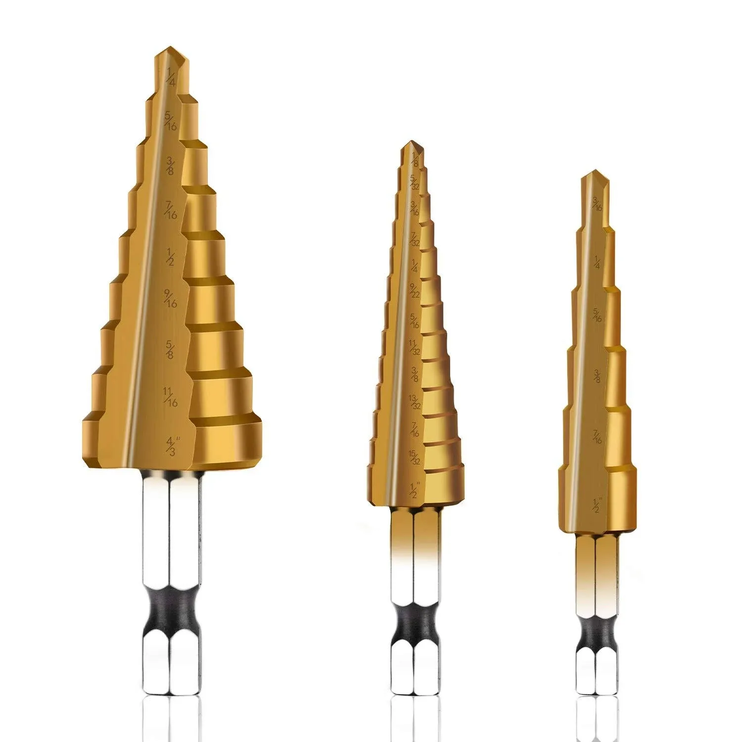 3pcs HSS Titanium Coated Step Drill Bit Set