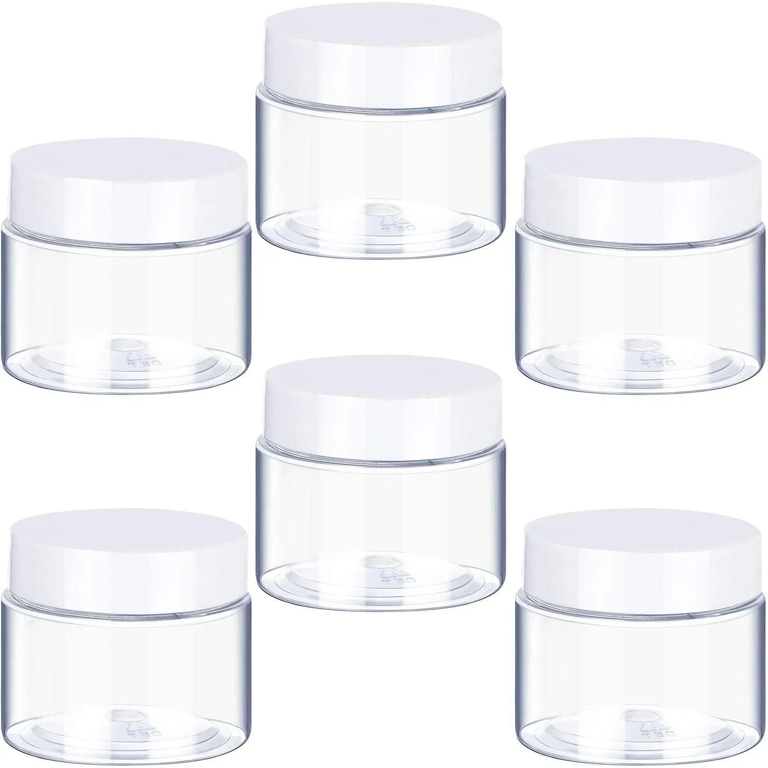 6 Pack Clear Container with Lids Small Plastic Pot Jars Wide Mouth Round Leak Proof Plastic Container Jars with Lid for Travel Storage, Eye Shadow, Nails, Paint, Jewelry (White,3 oz)