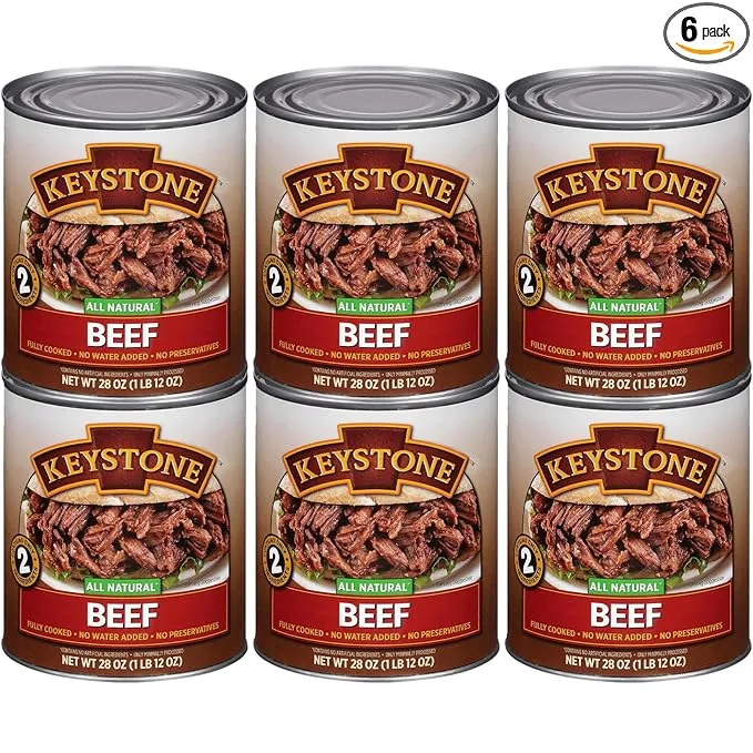 Keystone Meats All Natural Canned Beef 28 Ounce Long Term Shelf Life Emergency Survival Food Canned Meat | Fully Cooked Ready to Eat | No Water Added | Gluten Free No Carbs Family Pack of 6