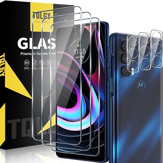 TQLGY 3 Pack Screen Protector for Motorola Edge 2021 / Motorola Edge 5G UW 2021 with 3 Pack Camera Lens Protector, Ultra HD Tempered Glass, 9H Hardness, Anti-Scratch, Bubble Free, Case Friendly