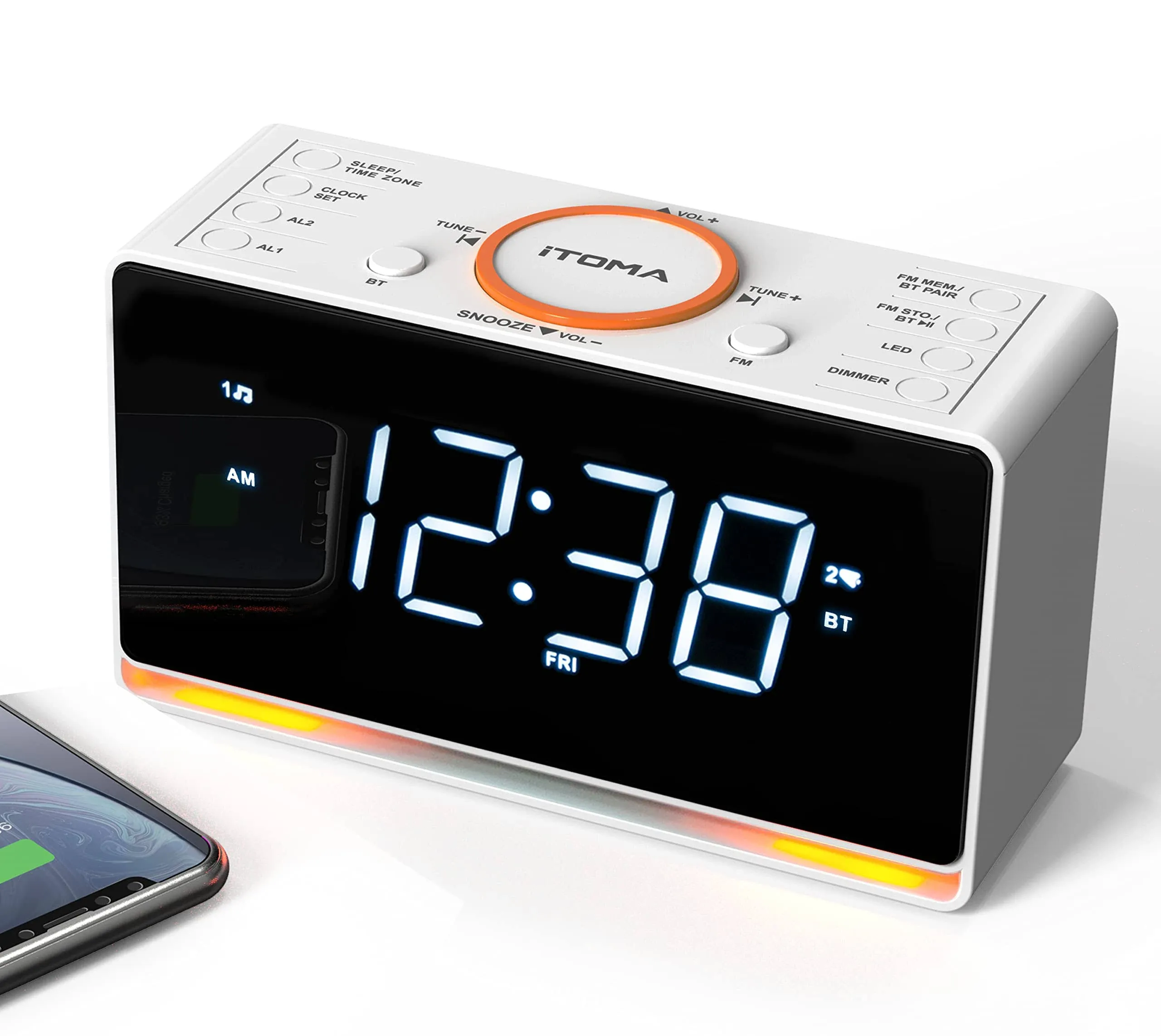 iTOMA Alarm Clock Radio, 1.4" White LED Display Clock with Bluetooth, FM Radio ...