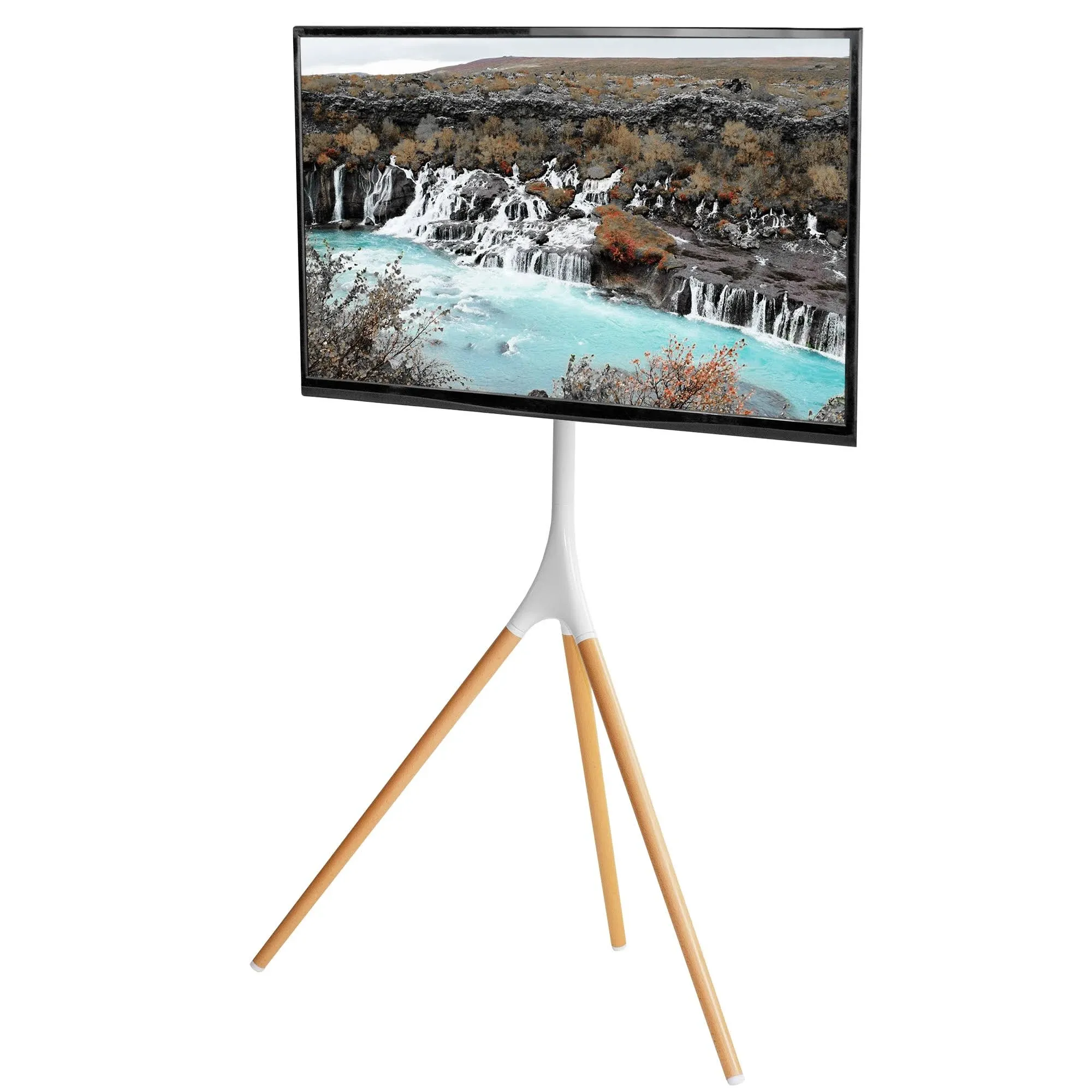 VIVO Artistic Easel 45 to 65 inch LED LCD Screen, Studio TV Display Stand, Adjustable TV Mount with Swivel and Tripod Base, White Bracket, Light Wood Legs, STAND-TV65AW