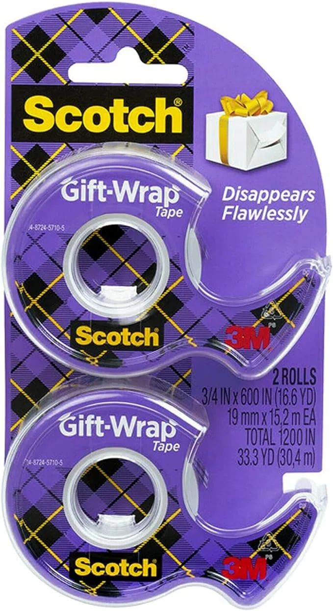 Scotch Gift-Wrap Tape, 2 Rolls, The Go-to Tape for Holiday Gift Wrapping, 3/4 x 600 Inches, Dispensered (15DM-2)