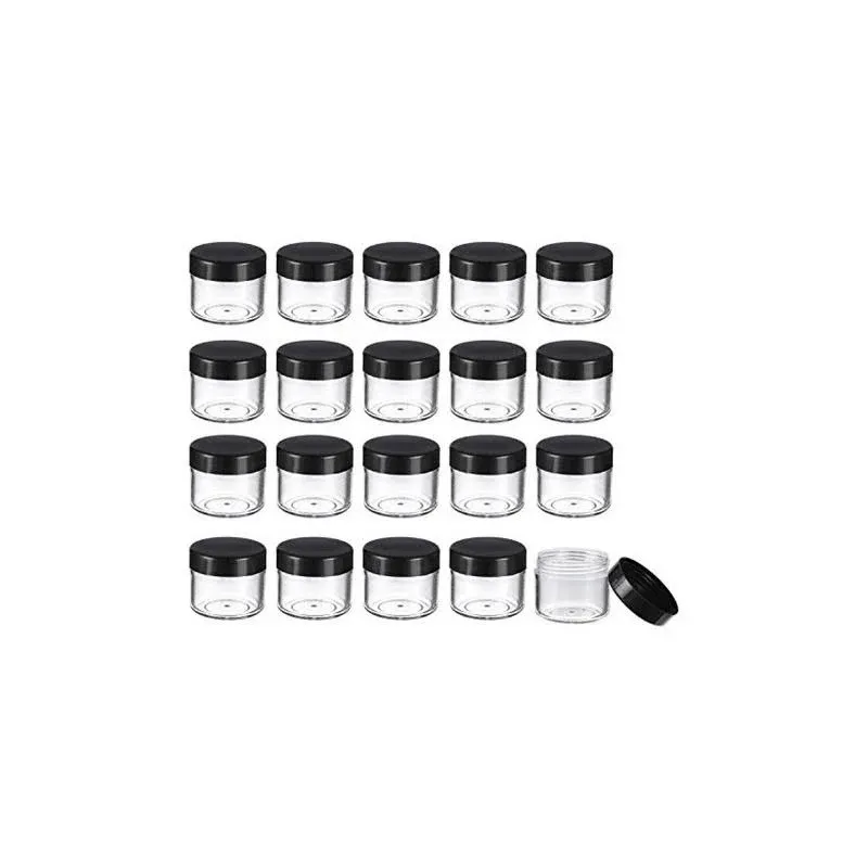 20 Pieces Round Pot Jars Plastic Cosmetic Containers Set with Lid for Liquid Creams Sample, 20 ml/ 0.7 oz (Black Lid)