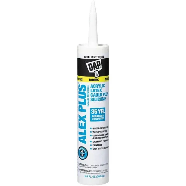 Dap 18152 Alex Plus White Acrylic Latex Caulk, 10.1-oz.