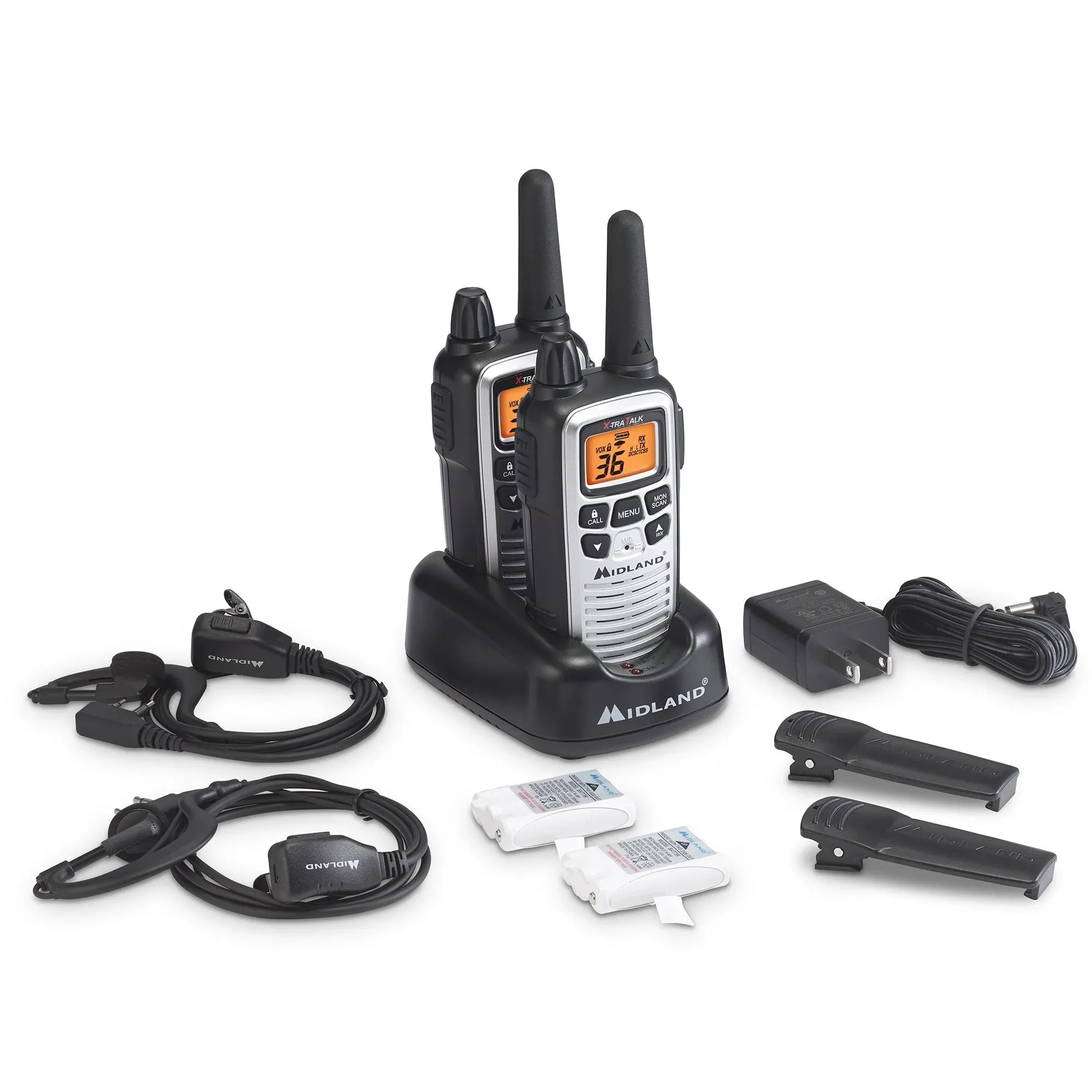 Midland – LXT600VP4 Portable Two-Way Radio – Pair of LXT600 FRS Radios with Headset Family Radio Walkie-Talkie – NOAA Weather Alert- Deli Cafes and Restaurants – Up to 30 Mile Range 2 Pack