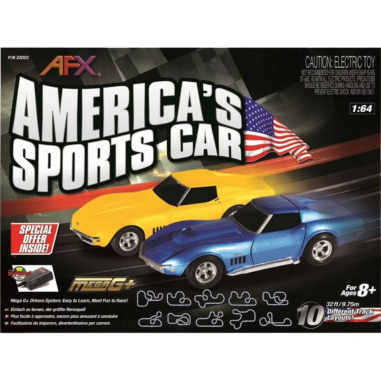 AFX America's Sports Car Chevy Corvette 32-Foot Mega G+ HO Slot Car Track Set