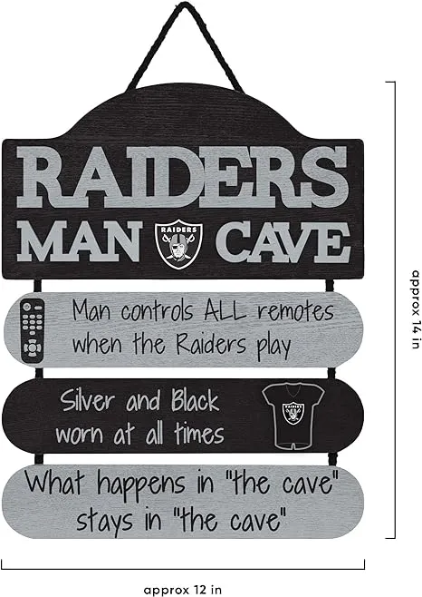 Oakland Raiders NFL Mancave Team Logo Man Cave Hanging Wall Sign