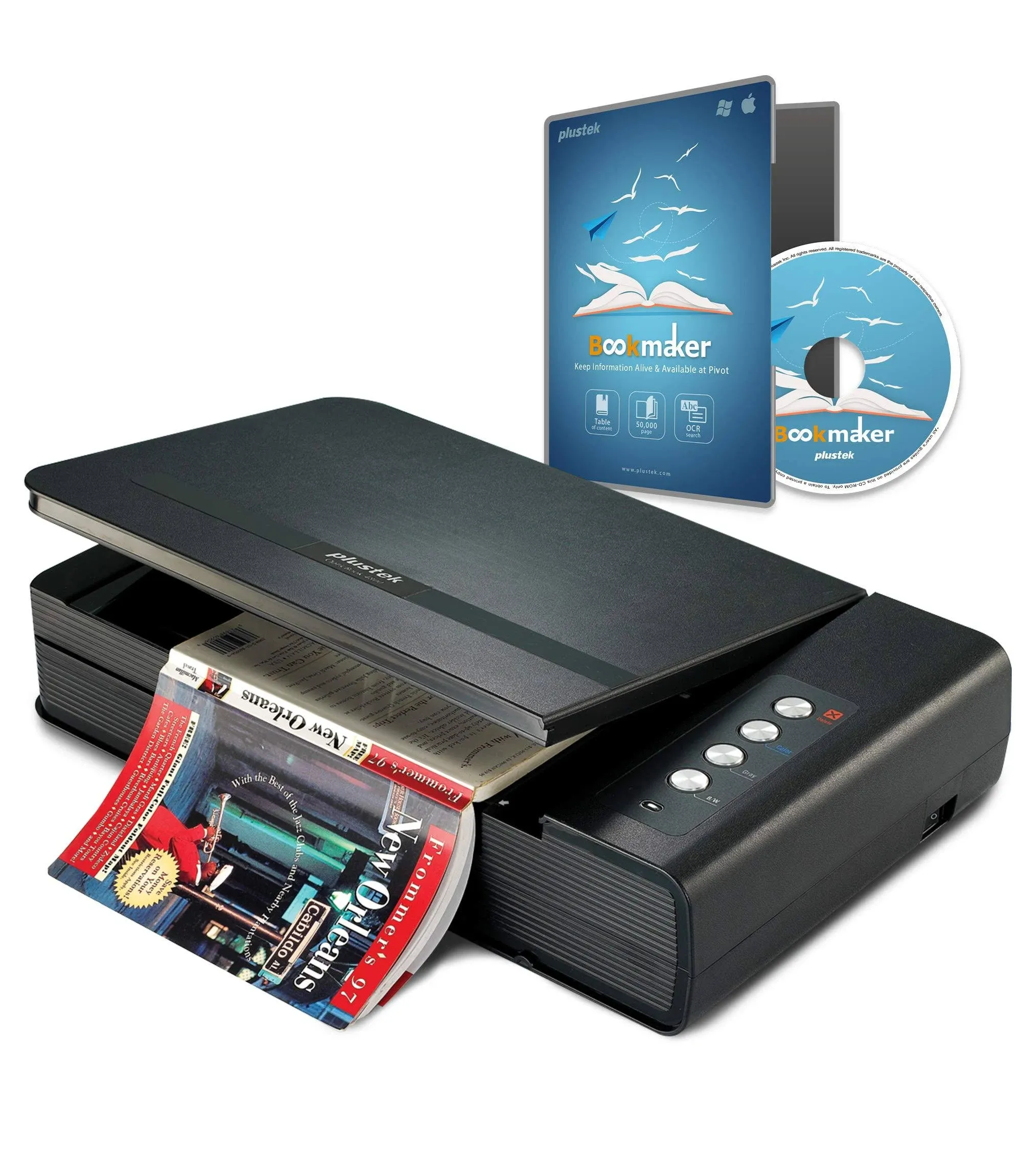 Plustek OpticBook 4900 Scanner with Bookmaker - Simplify scanning and Make Your Paper/Document Digitized & Organized with Software to Archive, Look up and Share Files.