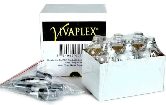 Vivaplex, 6, Clear, 4 oz Glass Bottles, with Black Fine Mist Sprayers