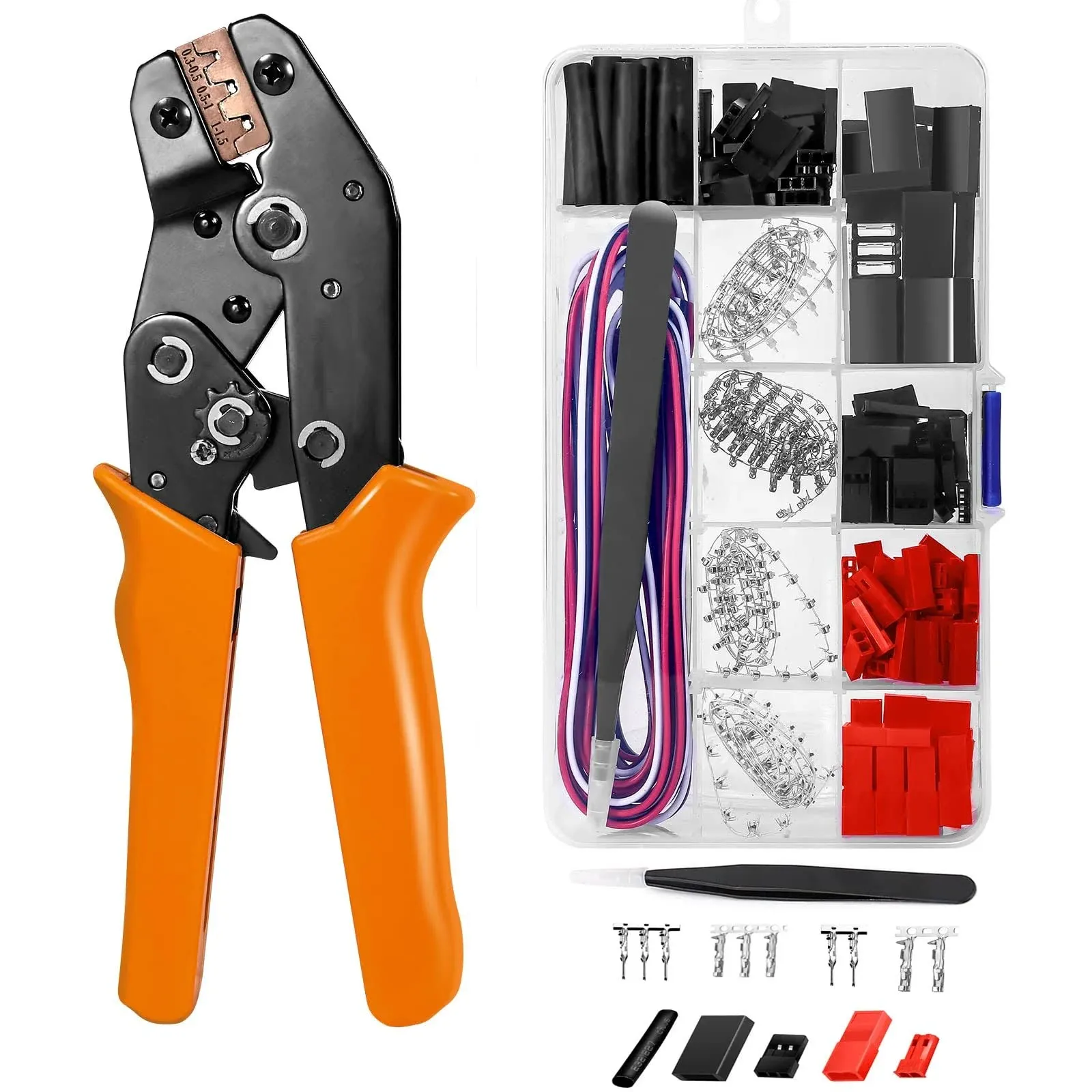 50 Sets JST Connector kit Servo Plug Male Female Connector Crimp Pin Wire Extension Cable with Crimping Tool Compatiblee JST SYP Futaba for RC Tools, Spektrum, Servo Connector, ESC Orange