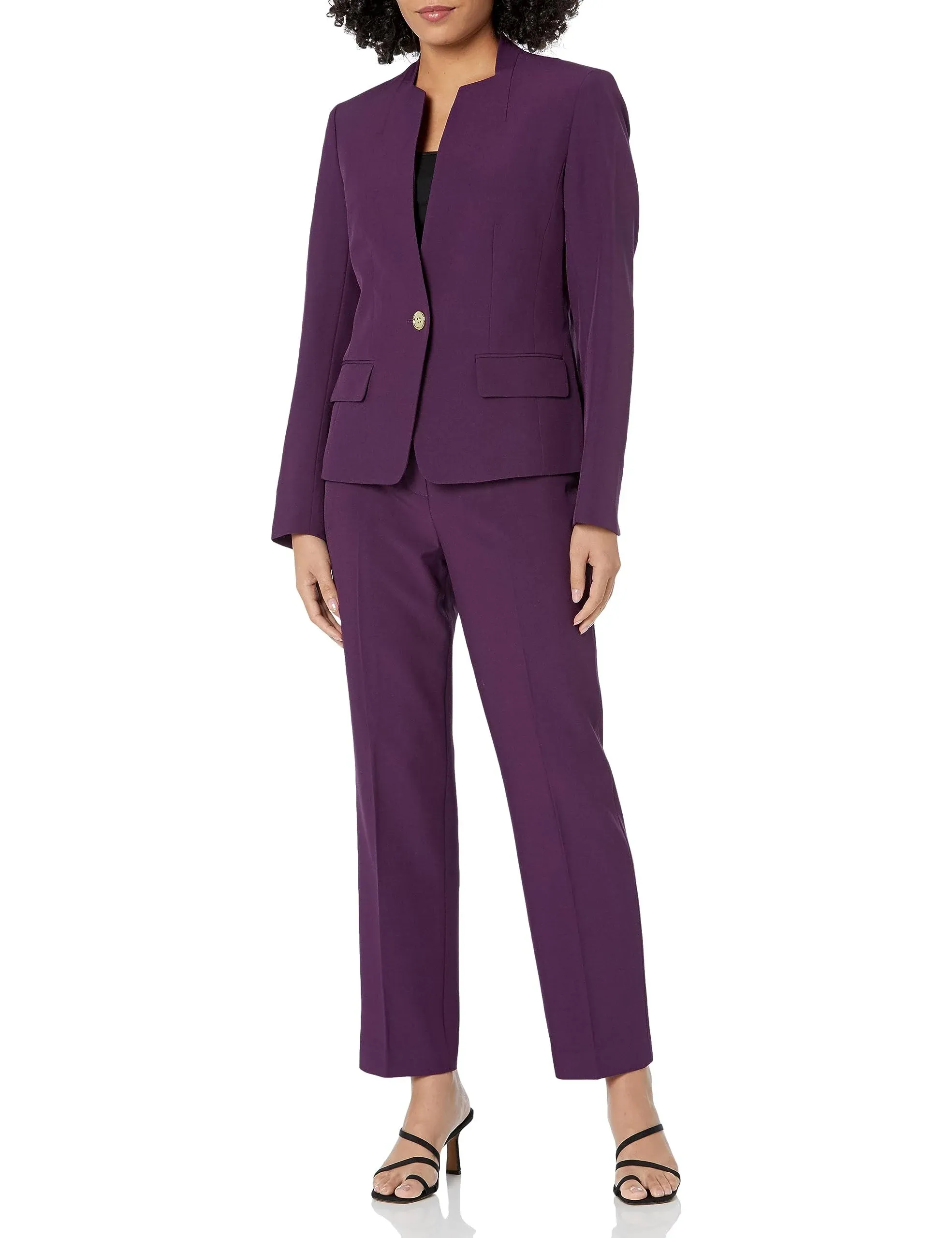 Le Suit Women's One Button Jacket and Elastic Back Pant Set, 12