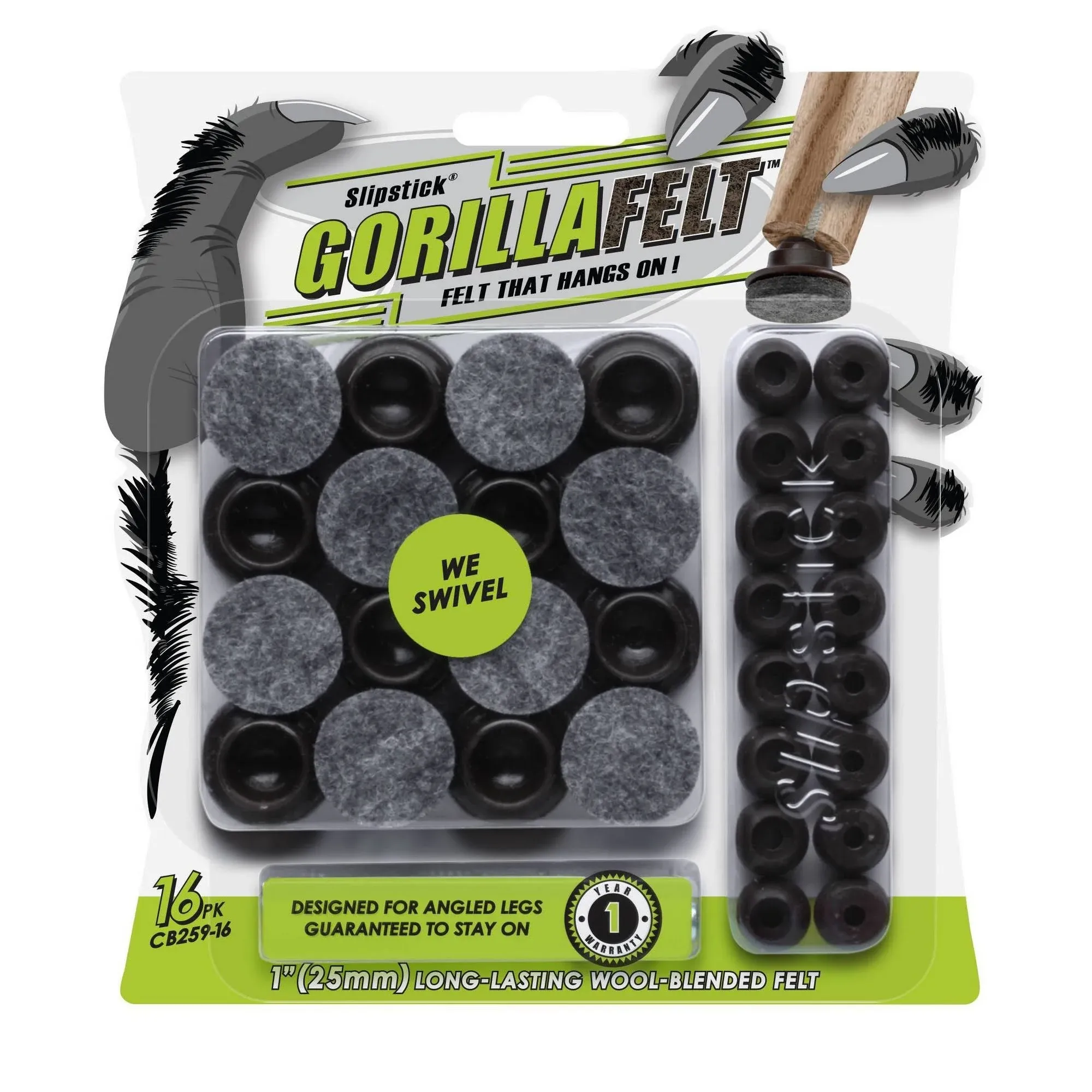 GorillaFelt Swivel Glide Felt Sliders for Chairs (16 Pack) Screw-On Floor ...