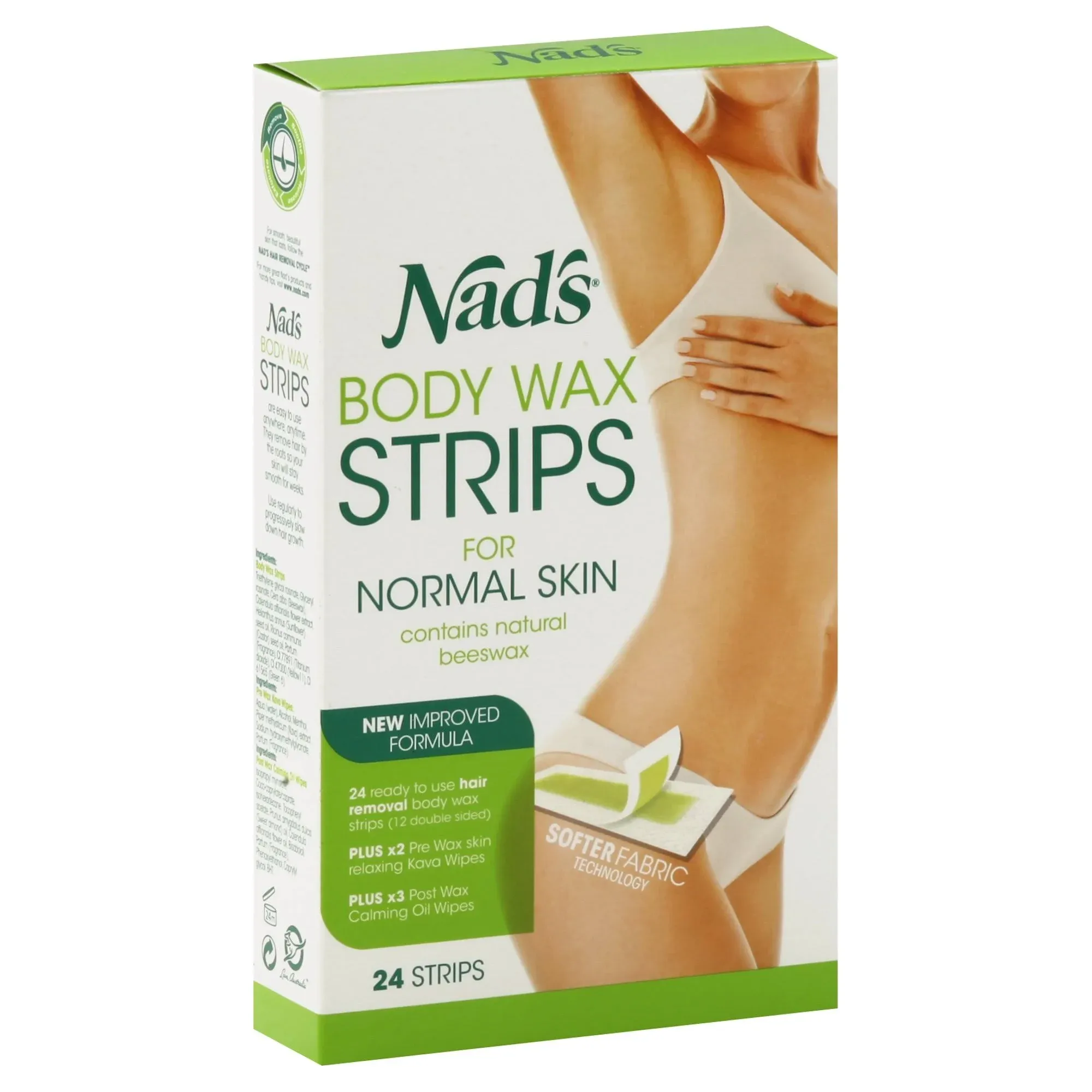 Nad's Body Wax Strips Hair Removal For Women At Home plus 4 Calming Oil Wipes, 24 Count