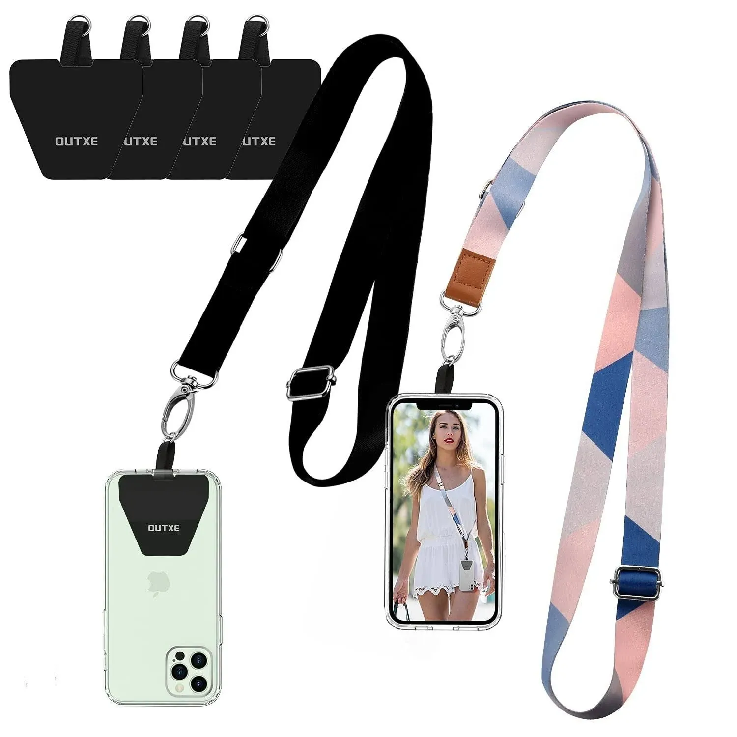 Phone Lanyard- 2-Pack Adjustable Neck Strap 4Ã— Pad w/ Adhesive Nylon Cell Phone