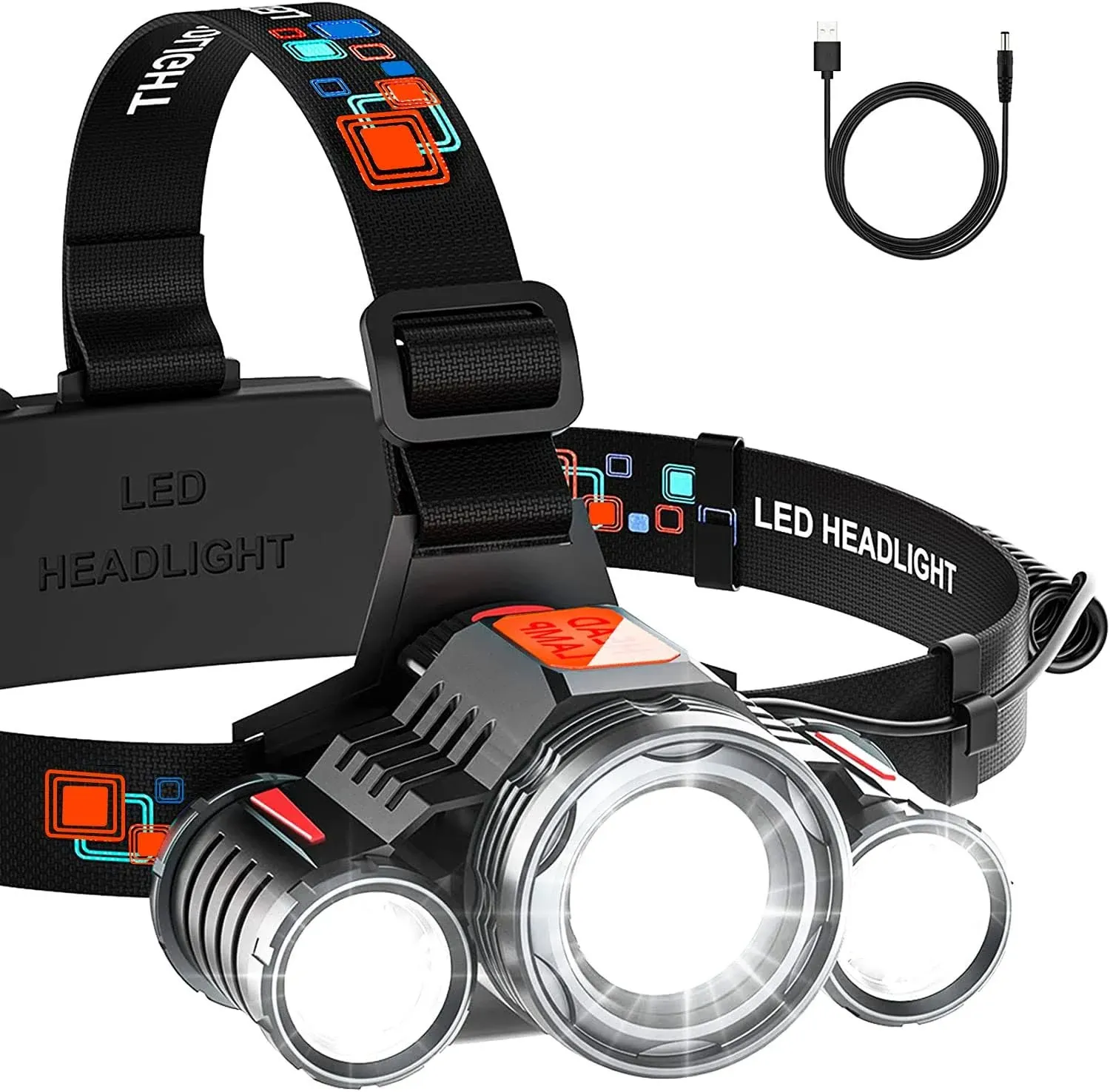 Soprut LED Headlamp Rechargeable 6000 Lumen Zoom & 90 Adjustable Head Lamp ...