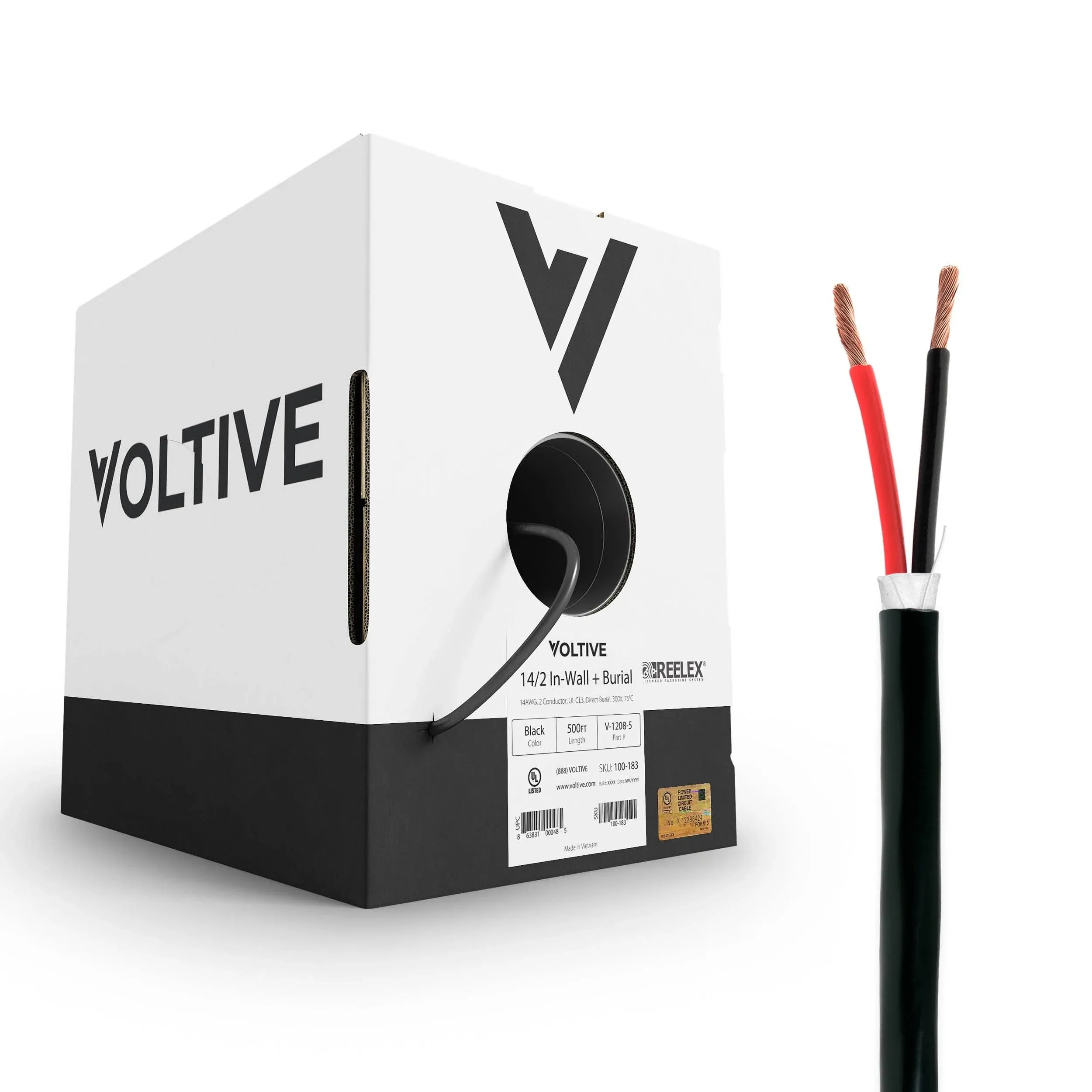 Voltive 14/2 Speaker Wire - CL3 - In-Wall/Direct Burial - OFC - 500ft - Black