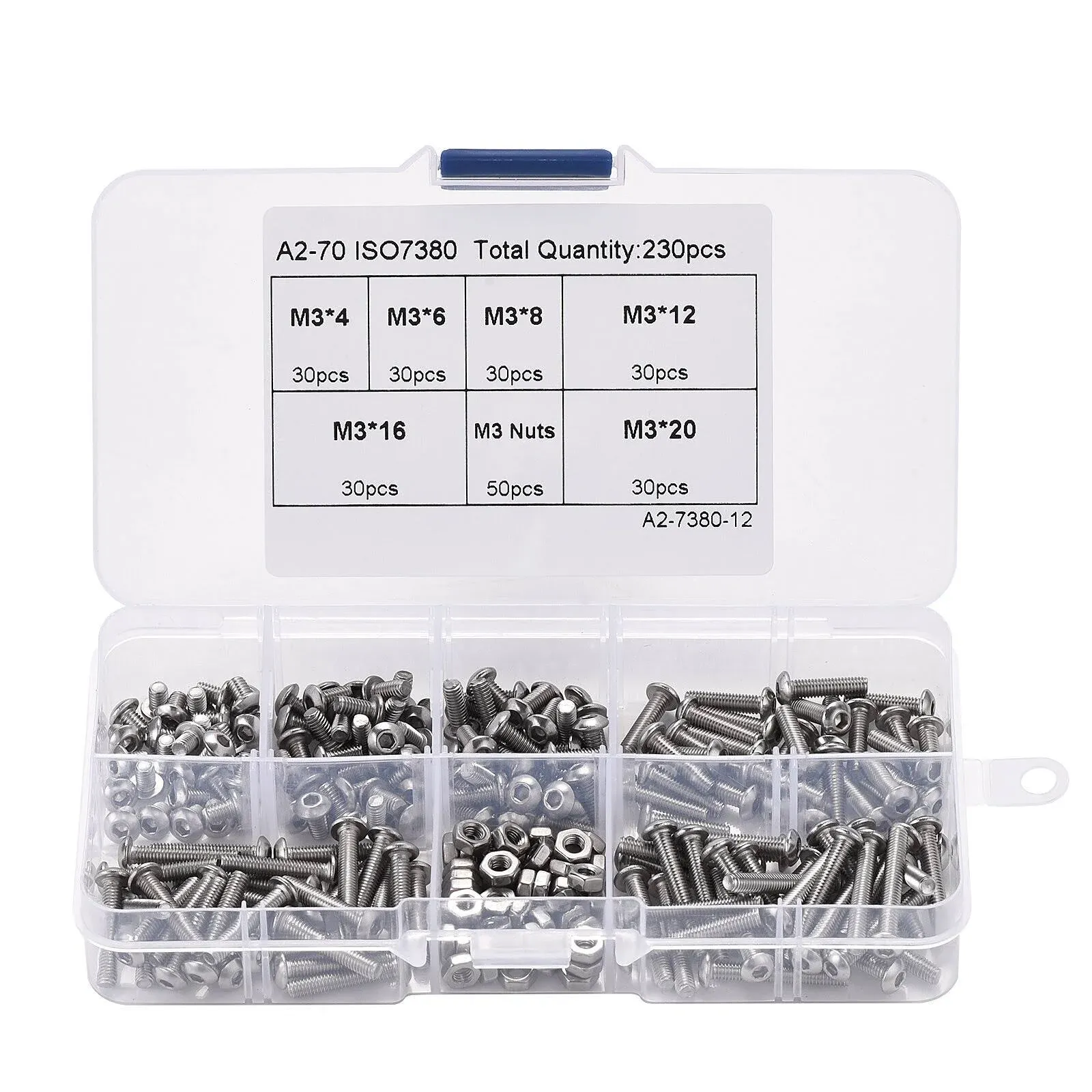 M2 M3 Hex Socket Head Cap Screw Metric Threaded Allen Hexagon Drive Machine Bolt Nut Assortment Kit Set 420pcs 304 Stainless Steel