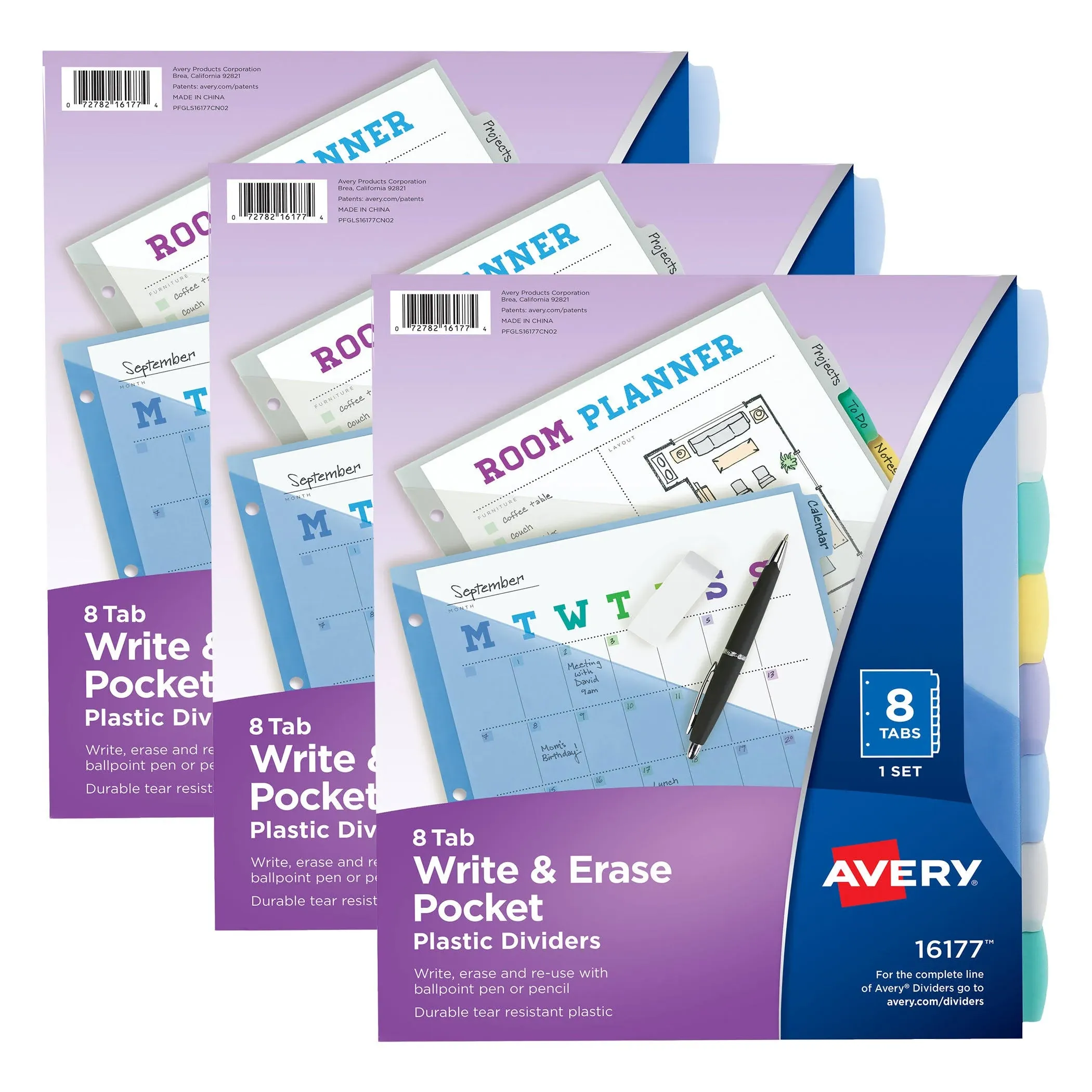 Avery Advantages Dividers, Plastic, with Pockets, Write-On - 8 dividers