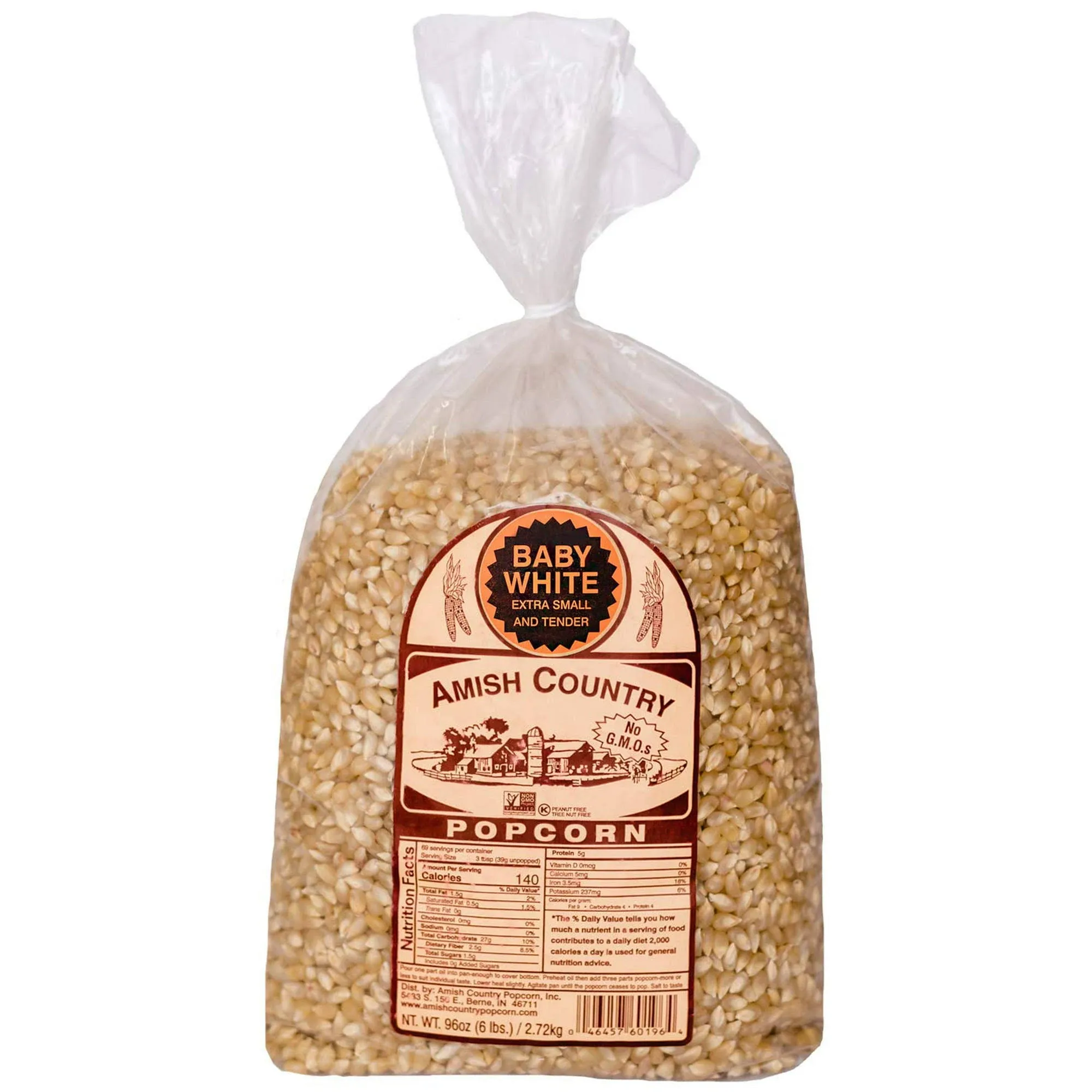 Amish Country Popcorn | 6 lb Bag | Baby White Popcorn Kernels | Small and Tender