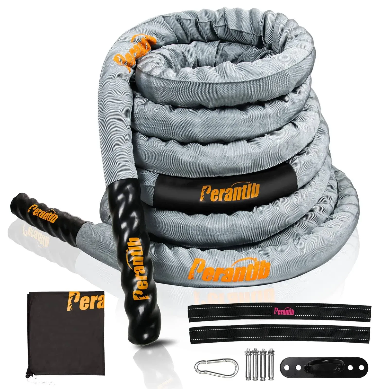 Perantlb Poly Battle Rope with Cloth Sleeve -1.25/1.5/2 Inch Diameter 30' 40' 50' Lengths -Gym Muscle Toning Metabolic Workout Fitness, Battle Ropes for Home Gym